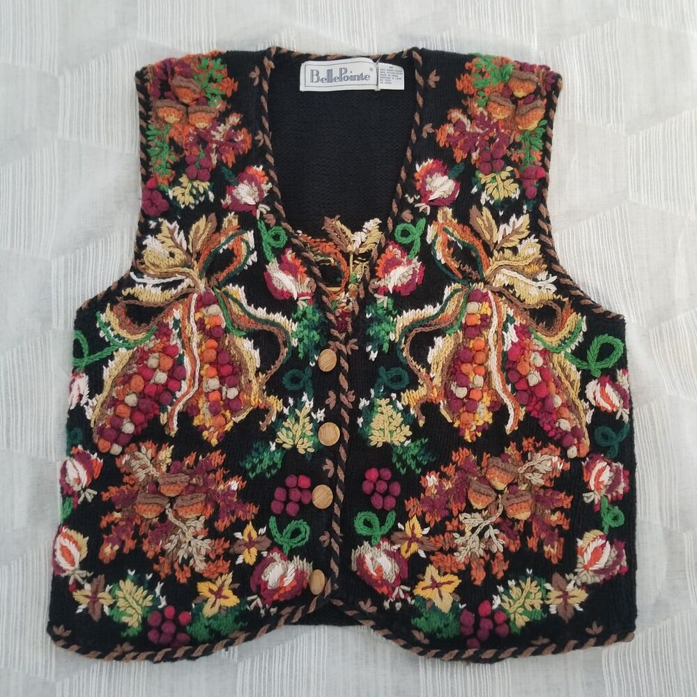 Vintage Belle Pointe Embroidered Sweater Vest Women's Medium